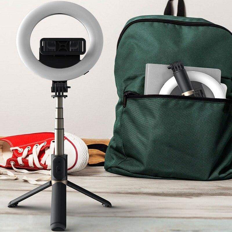 Tripé Selfie sem Fio com Luz de anel LED